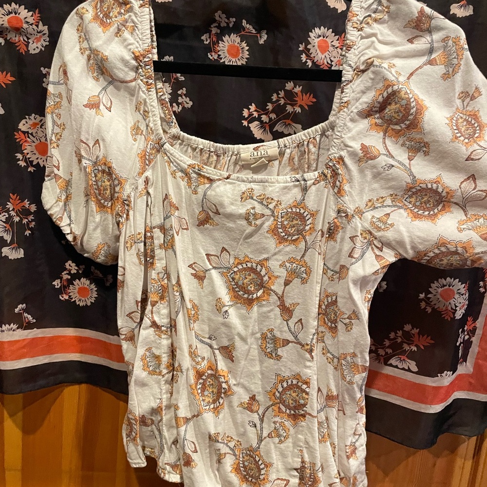 a.n.a White and Orange Floral Blouse